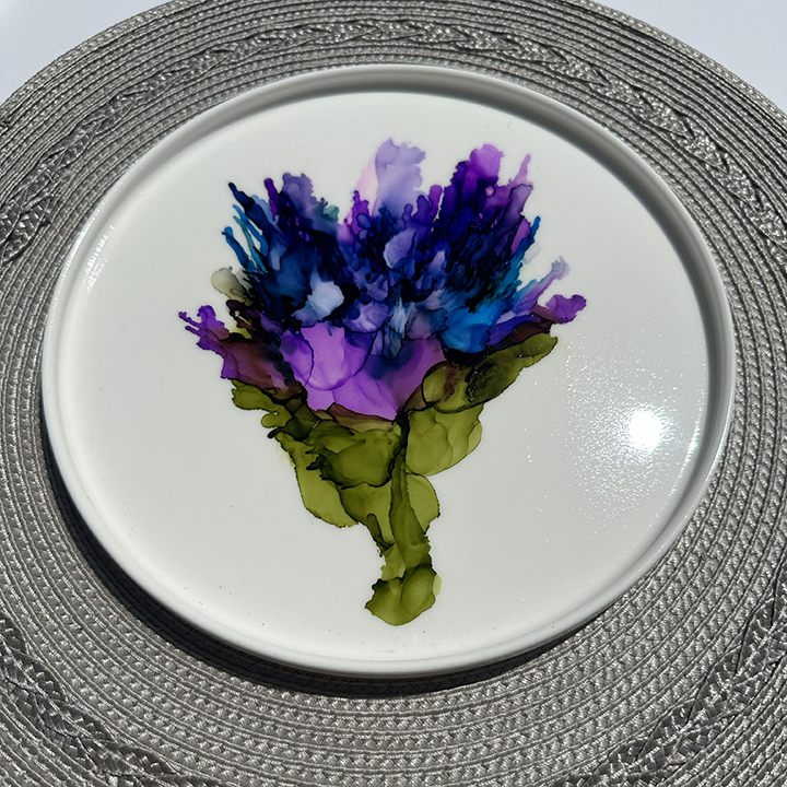 9 inch Round Tray Purple Flower