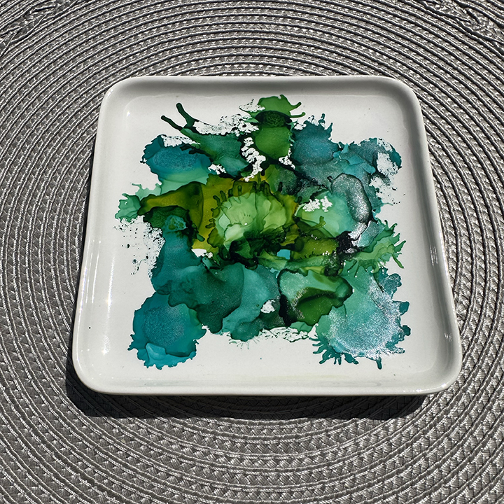 Small Square Ring Dish Teal Splash